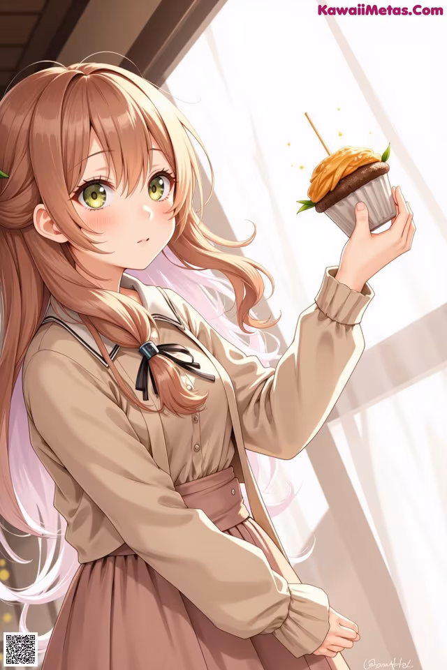 A girl holding a cupcake in her hand.